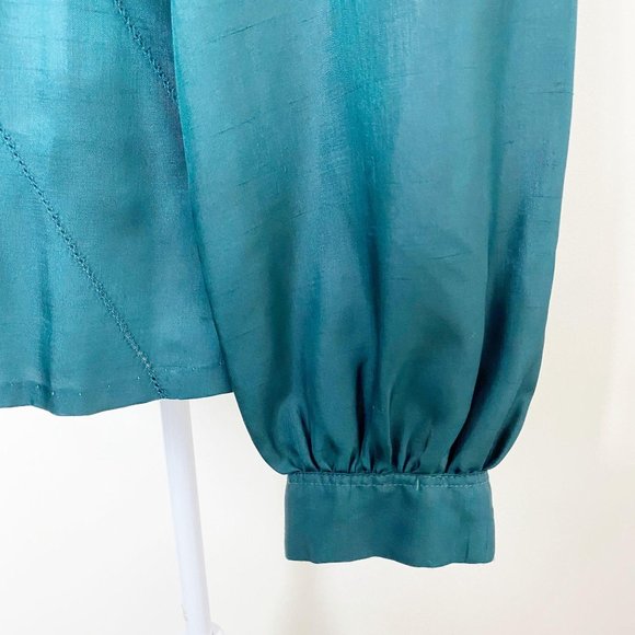 VTG 1970s Green High Neck Blouse - Picture 4 of 12